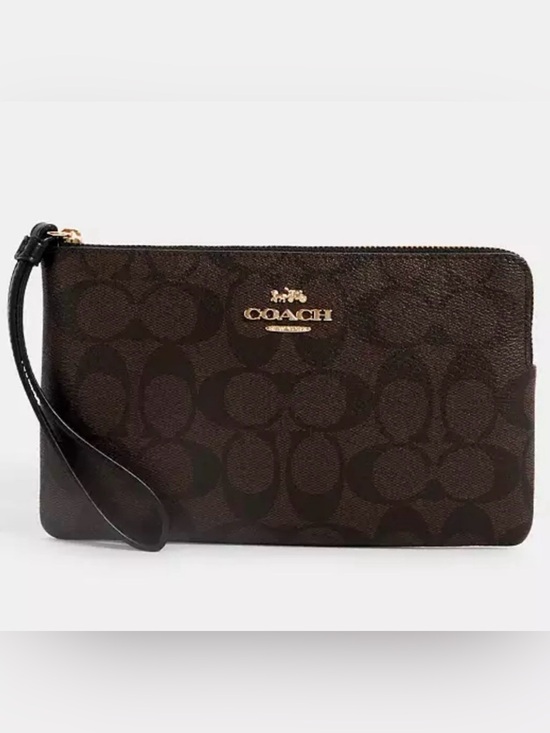 Coach Handbags - Coach LARGE Corner Zip Wristlet in Signature Canvas  with Gold Logo. NWT BrnBlk